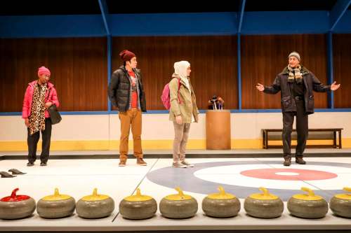 Lorraine James (from left), Zhaopeng Meng, Sophie Smith-Dostmohamed and Omar Alex Khan add nuanced dimensions to their characters that the script lacks. (Leif Norman)