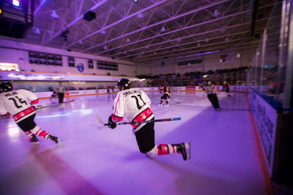 Jakin Smallwood takes the ice for the pre-game skate.