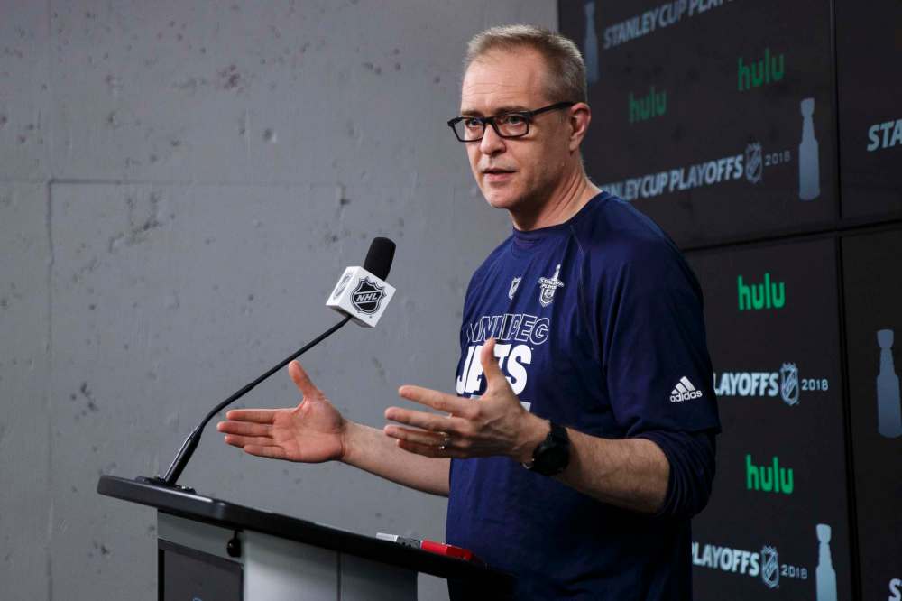 All players will be interviewed now behind a podium. Head coach Paul Maurice is used to that already. (Mike Deal / Winnipeg Free Press files)