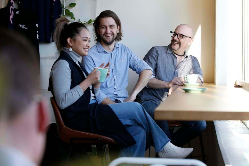 Sean Garrity (right) with I Propose actors Hera Nalam and Kristian Jordan. (John Woods / Winnipeg Free Press)