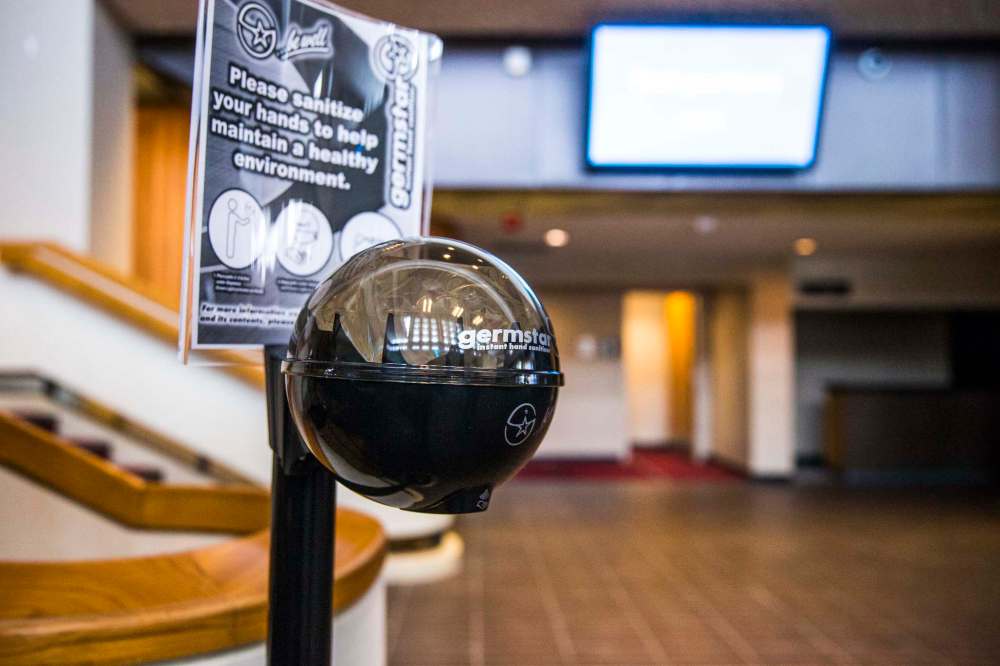 MIKAELA MACKENZIE / WINNIPEG FREE PRESS
Public health signage and additional hand sanitizers at the Centennial Concert Hall in Winnipeg on Thursday.