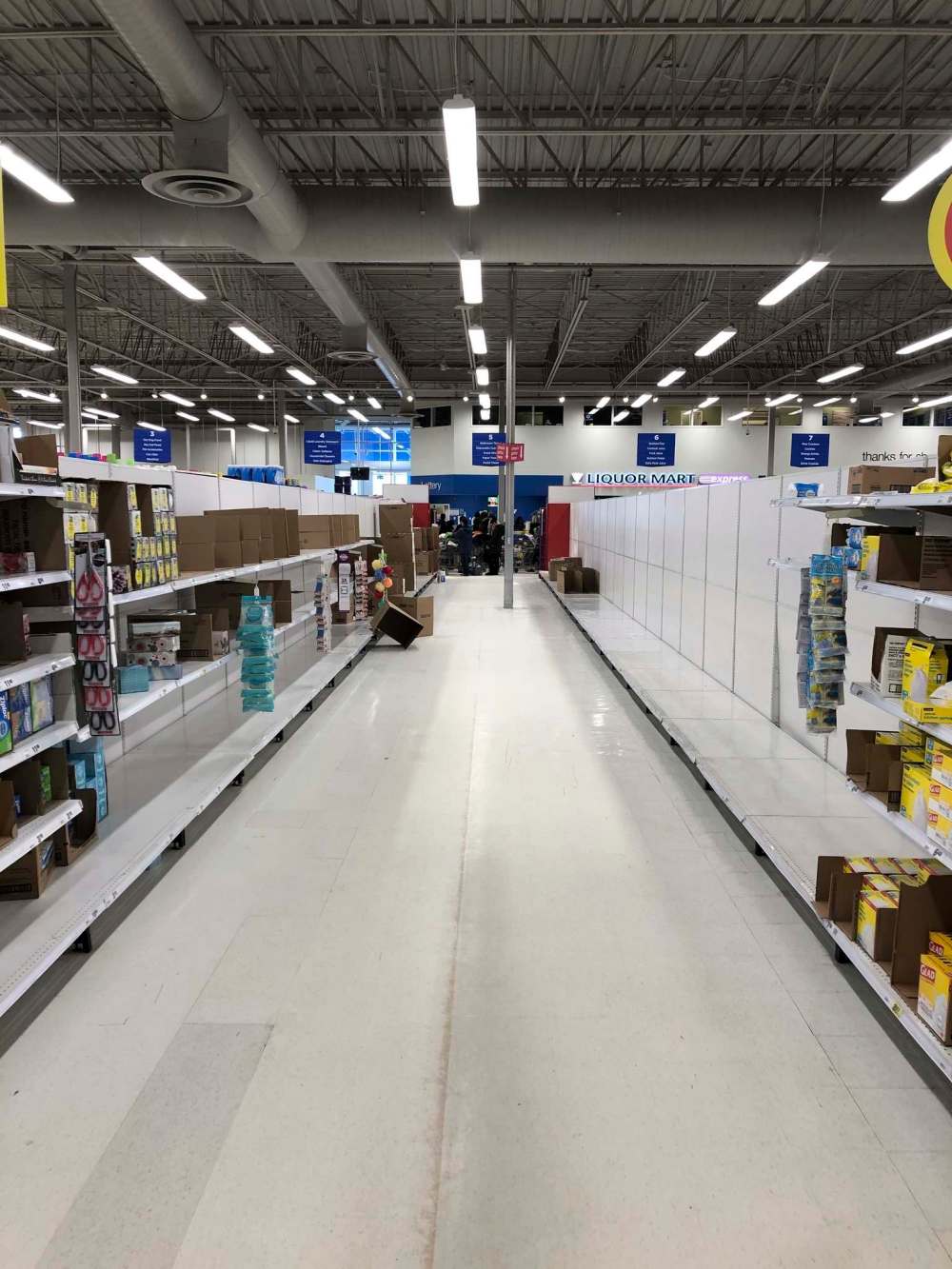 Shoppers have emptied the shelves of paper products at the Superstore on St. Anne's Road Saturday. SUPPLIED