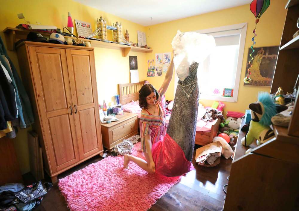 Reagan Hofer purchased her jewelled ballroom gown for grad last October. (Ruth Bonneville / Winnipeg Free Press)