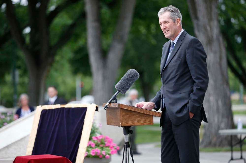JOHN WOODS / WINNIPEG FREE PRESS
Premier Brian Pallister speaks at the Manitoba Legislarure on it’s 100th birthday Wednesday.
