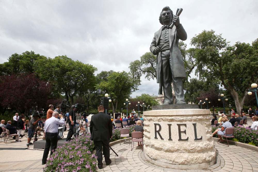 JOHN WOODS / WINNIPEG FREE PRESS
The Louis Riel statue on the bank of the Red River behind the legislature.