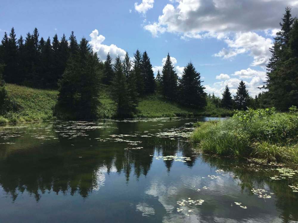 The Devil's Punch Bowl is a small, natural lake fed by a groundwater spring and framed by spruce trees and sandy hills. (Supplied photo)