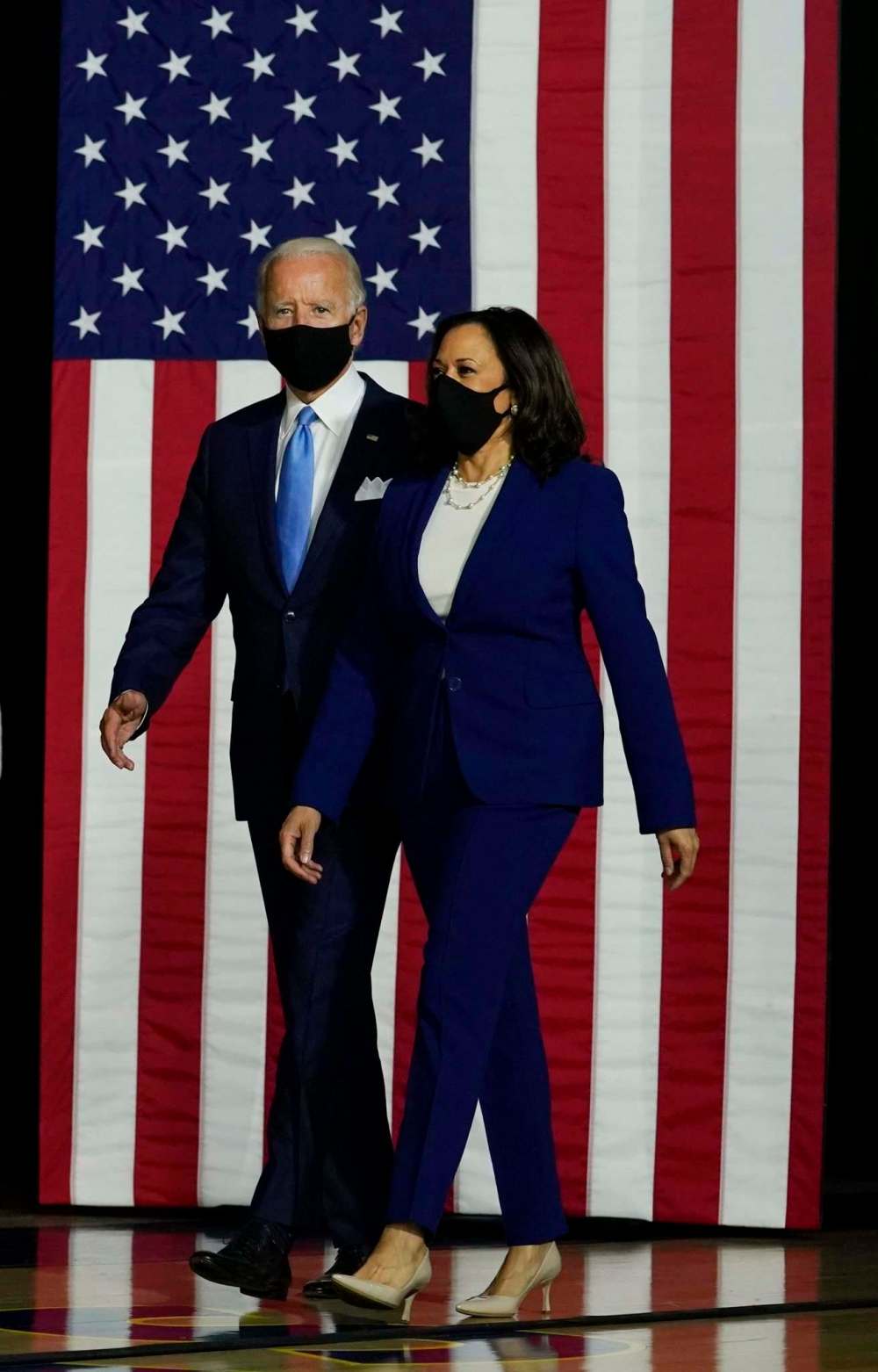 Carolyn Kaster / The Associated Press
Democratic presidential candidate Joe Biden and running mate Kamala Harris arrive for a campaign event in Delaware on Aug. 12.
