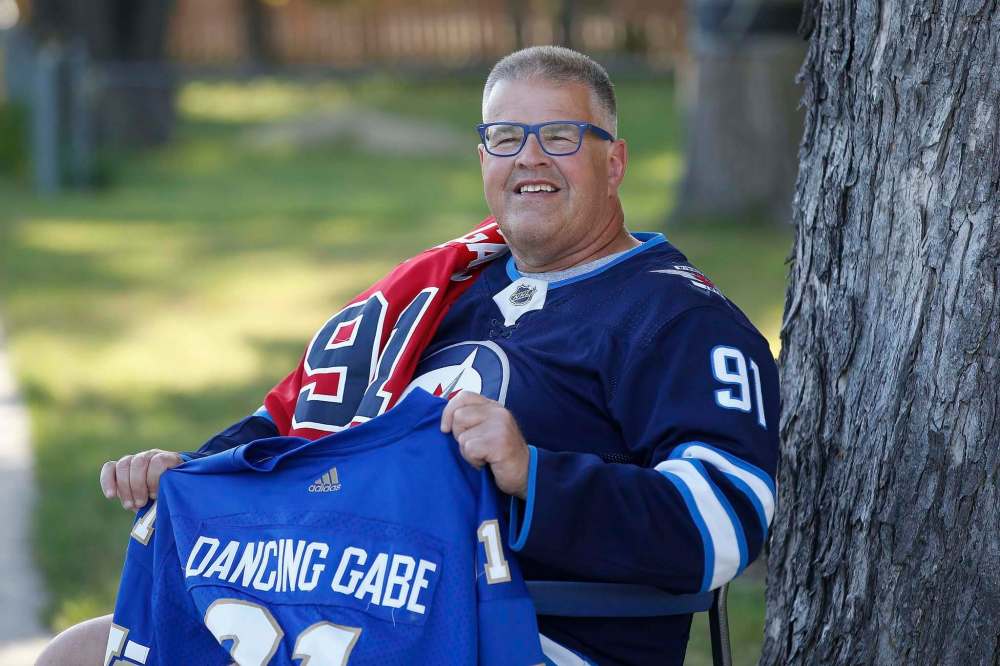 Gabe Langlois, a.k.a. Dancing Gabe, has had a quiet few months with local sports being cancelled because of COVID-19. (John Woods / Winnipeg Free Press)