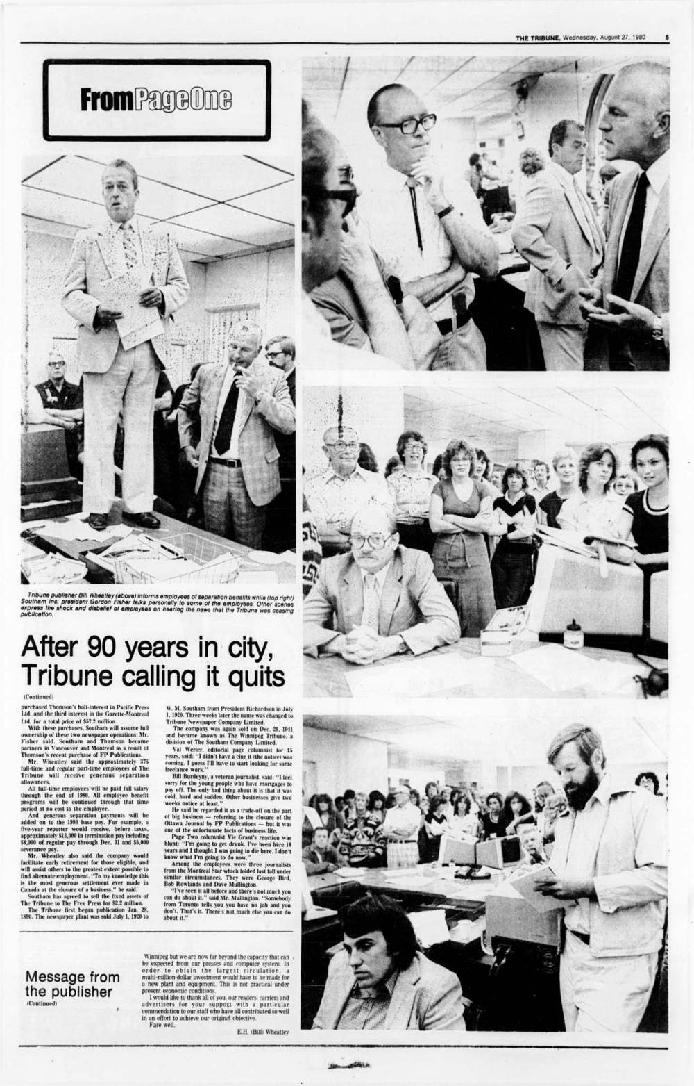 Employees were shocked when it was announced the Winnipeg Tribune was folding. (U of M digital collections)