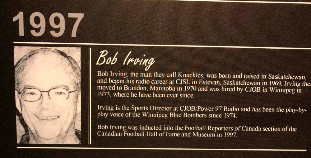 Supplied
Irving was inducted into the Football Reporters of Canada section of the Canadian Football Hall of Fame in 1997.