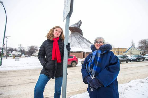 A screenshot from the app of the Air Canada building and park.MIKAELA MACKENZIE / WINNIPEG FREE PRESS Julie Penner, audio producer, and Susan Algie, executive director of the Winnipeg Architecture Foundation, pose for a portrait at a #10 bus stop in front of Precious Blood church in Winnipeg on Wednesday, Dec. 8, 2021. The two worked on Archi10, a new app that delivers an audio tour of local buildings while travelling along the #10 bus route. For Eva story. Winnipeg Free Press 2021.