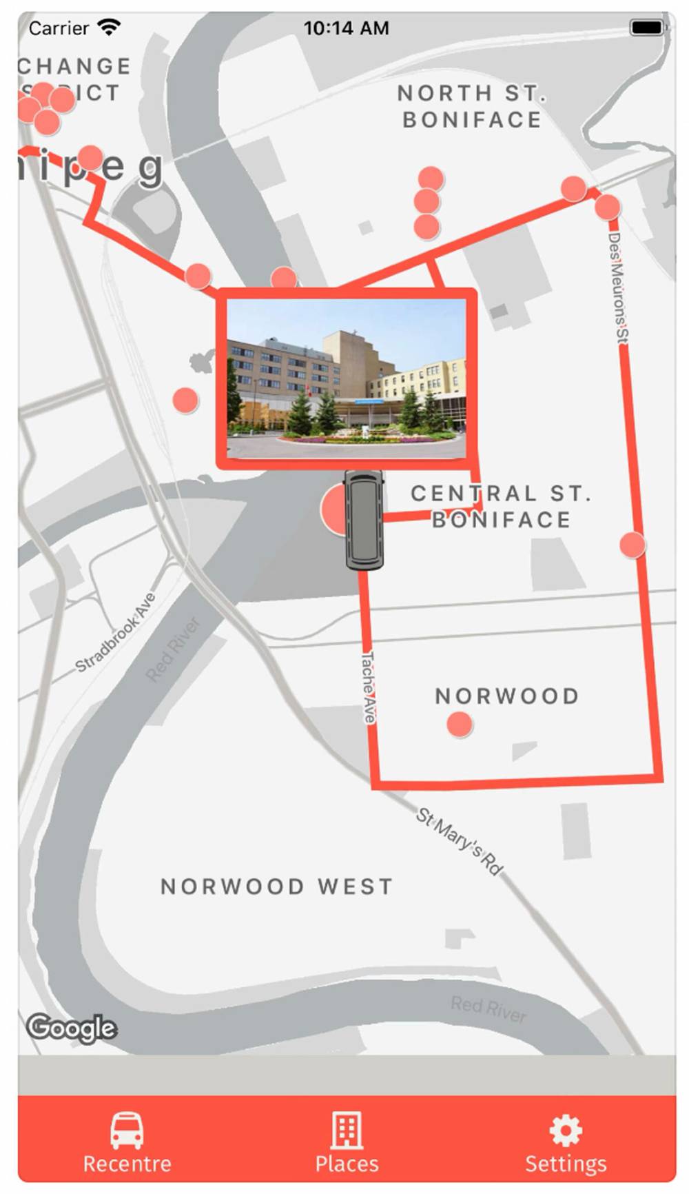 A screenshot of a building and map from the app.