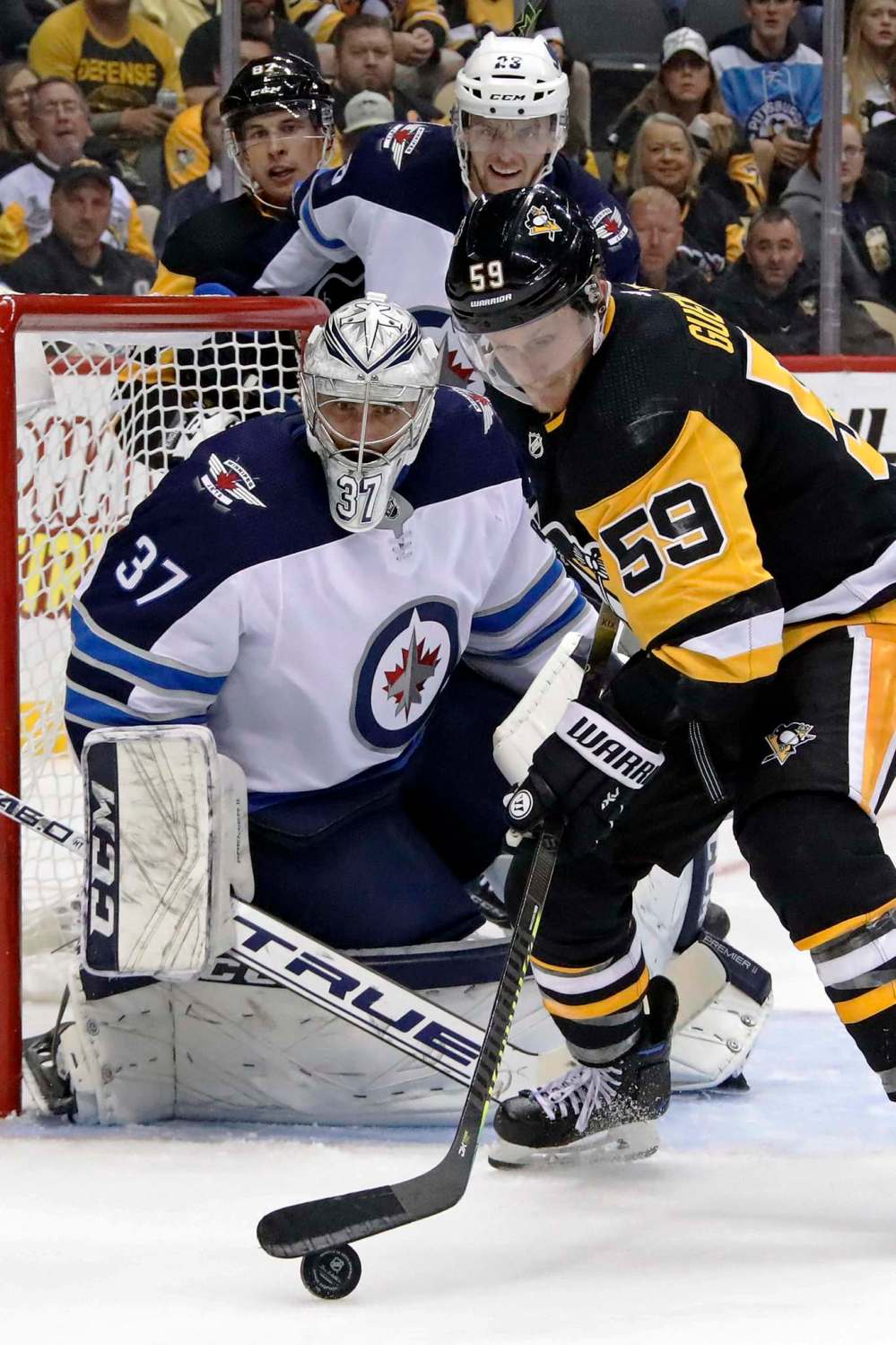 Hellebuyck was back to his old self in his next start, a 37-save effort as the Jets beat the Pittsburgh Penguins 4-1. (Gene J. Puskar / The Associated Press files)