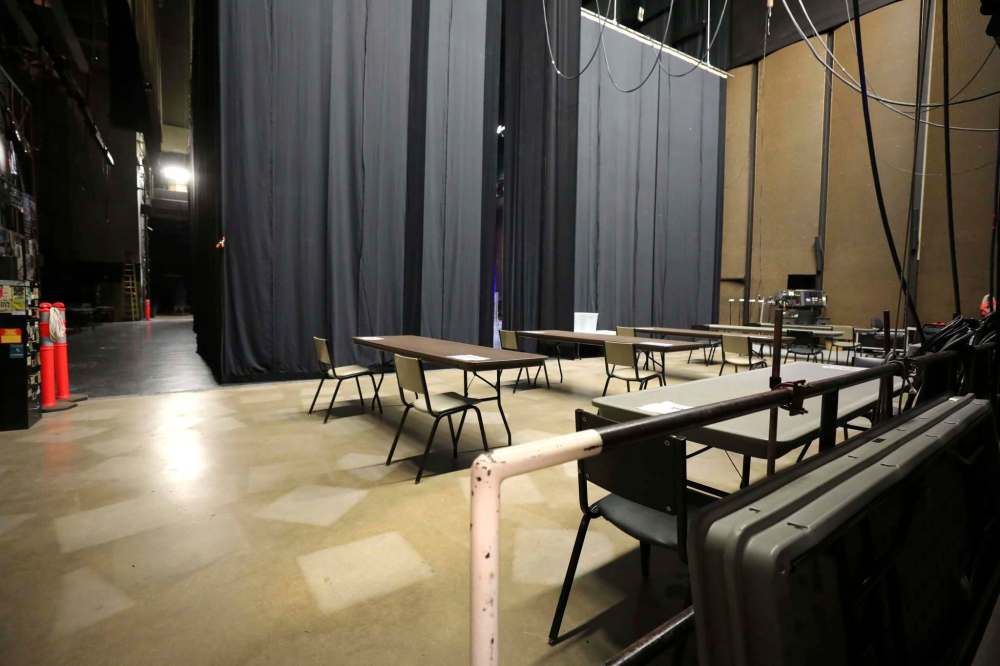 RUTH BONNEVILLE / WINNIPEG FREE PRESS
Physically distanced seating has been created for performers waiting in the wings before the show.