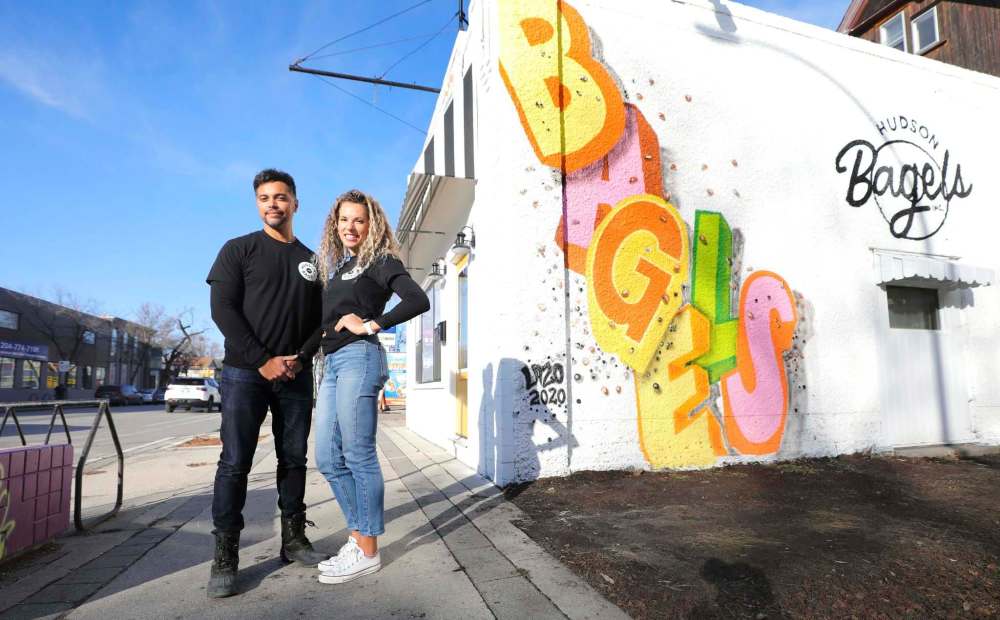 RUTH BONNEVILLE / WINNIPEG FREE PRESS
Hudson Bagels owners Jessica Wylychenko and her partner Chris Silva.