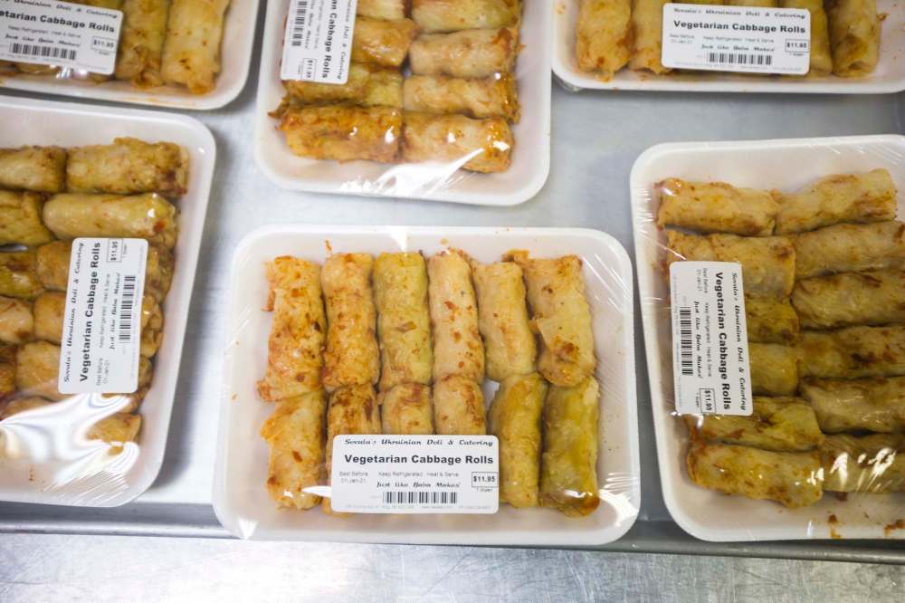 Vegetarian cabbage rolls packed and ready to go. (Mikaela MacKenzie / Winnipeg Free Press)