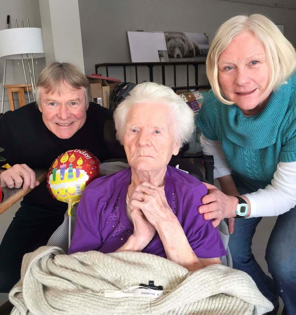 Wilhelmina Klimpke with son Bruce Klimpke and daughter Joy Moore on her 106th birthday. Klimpke, now 108, is possibly the oldest of 21 centenarians from Manitoba to recover from COVID-19, while 16 others succumbed to the virus and five are still ill, a provincial spokesperson confirmed. (SUPPLIED)