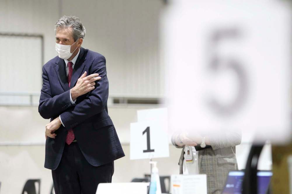 Matt Smith, POOL
/ The Canadian Press
during a tour of the new COVID-19 immunization supersite in Brandon, Man., Wednesday, Jan. 13, 2021.