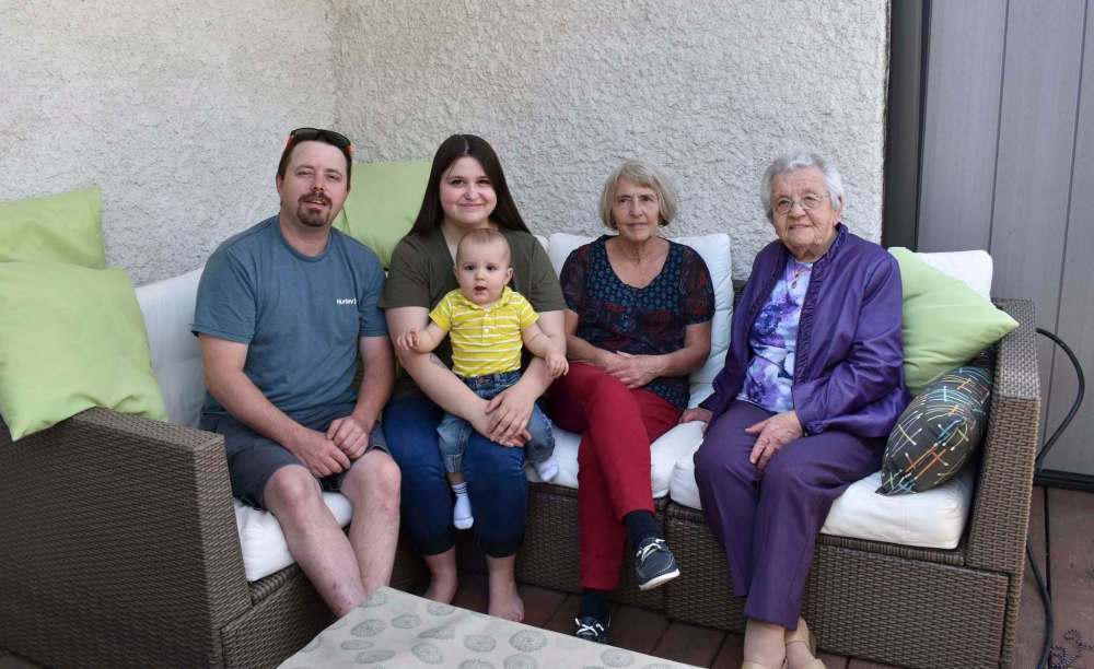 SUPPLIED
Five generations: Martha Sala (right), who is turning 100, is joined by grandson Kelly Rudnicki (from left), great granddaughter Alexis Rudnicki, with great-great grandson Bentley, and daughter Charlotte Rudnicki.