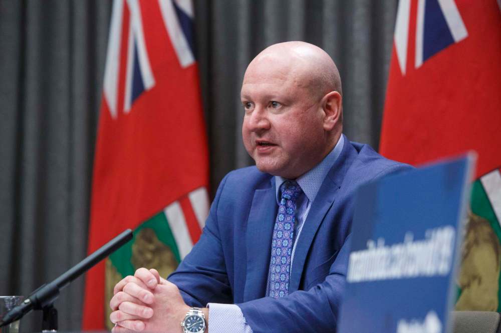 MIKE DEAL / WINNIPEG FREE PRESS Dr. Brent Roussin, chief provincial public health officer, during the latest COVID-19 update at the Manitoba Legislative building Tuesday.