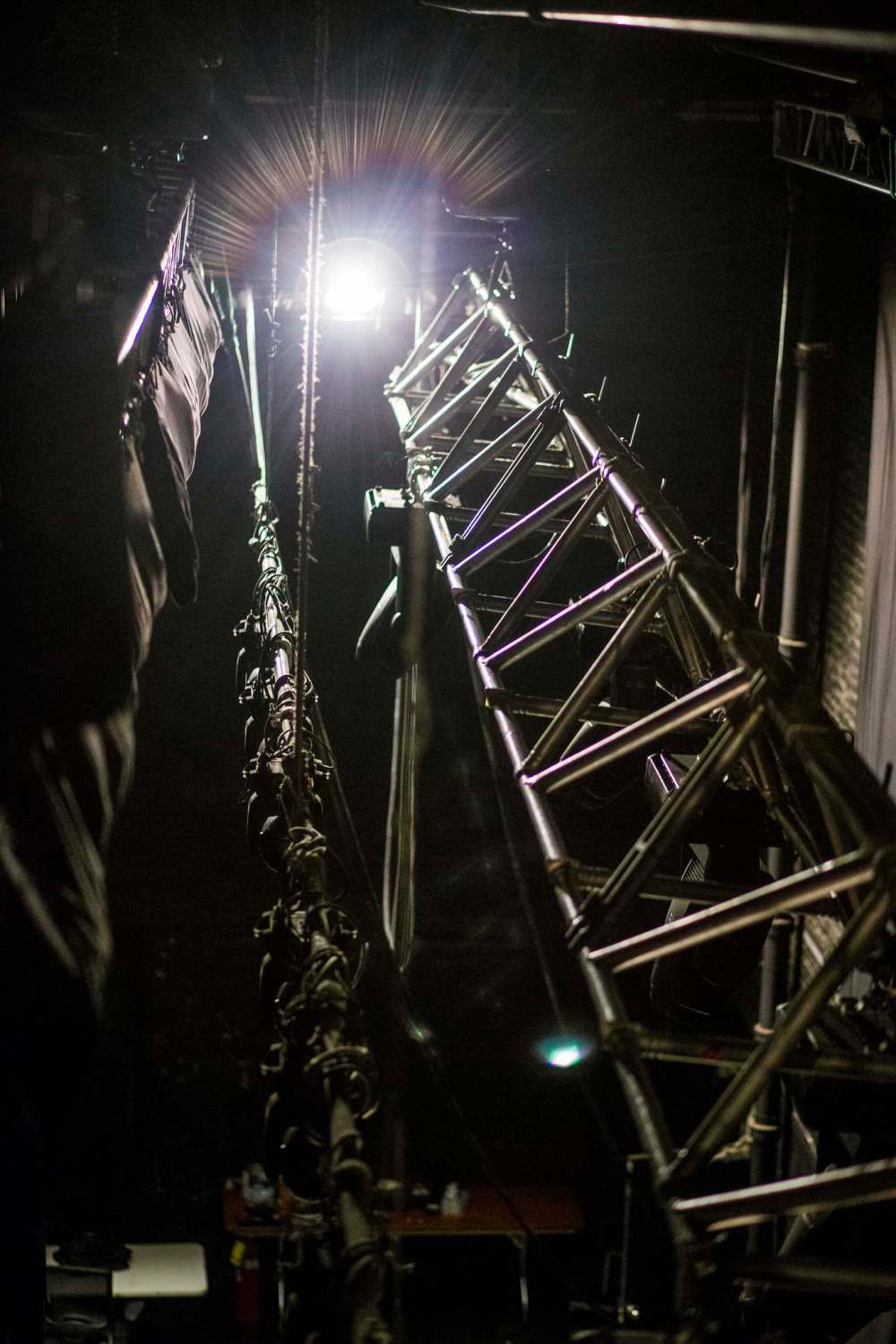 Lights and rigging high above the stage. (Mikaela MacKenzie / Winnipeg Free Press)