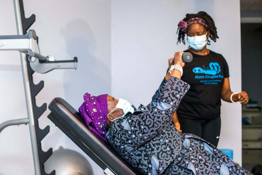 Exercising on a consistent basis for almost a year has not only improved Nachilongo’s strength but also kept things entertaining during lockdown. (Mikaela MacKenzie / Winnipeg Free Press)