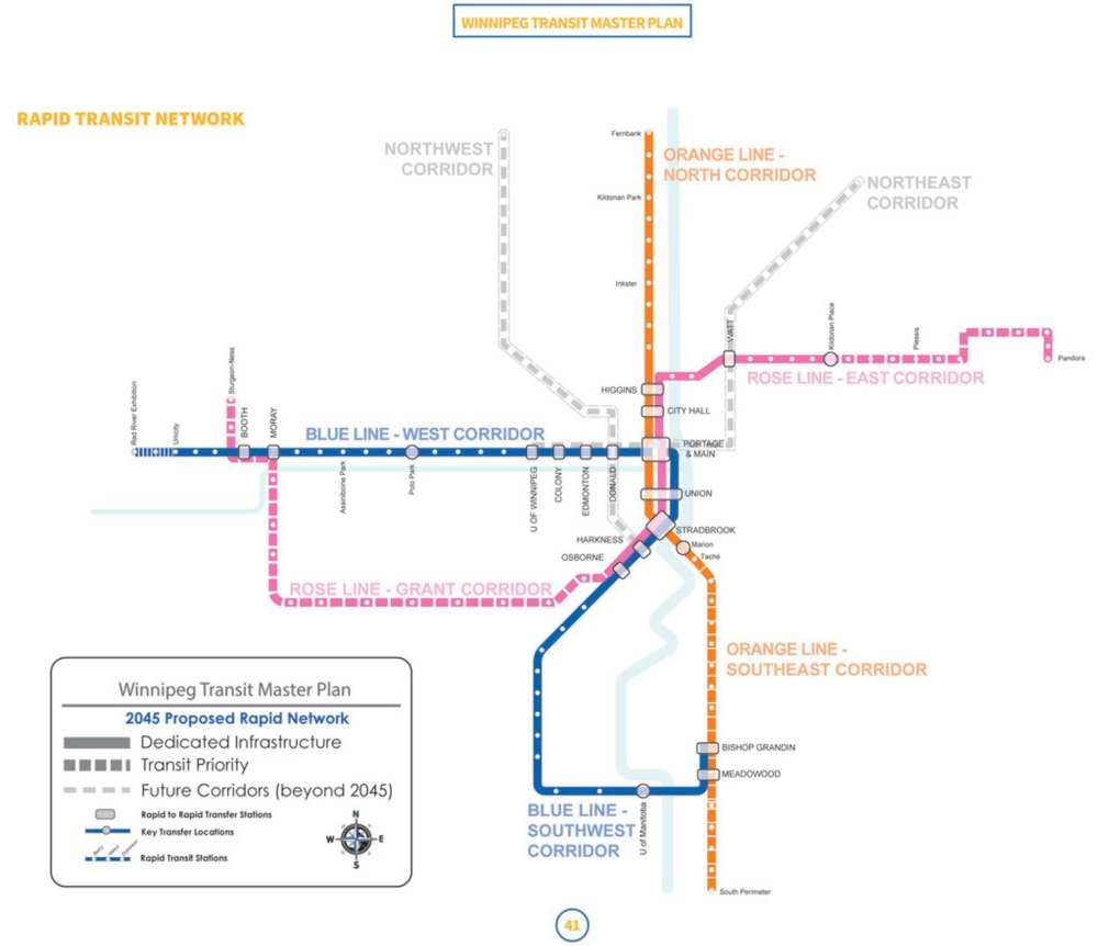 CITY OF WINNIPEG
Winnipeg Transit Master Plan propsed rapid transit network.