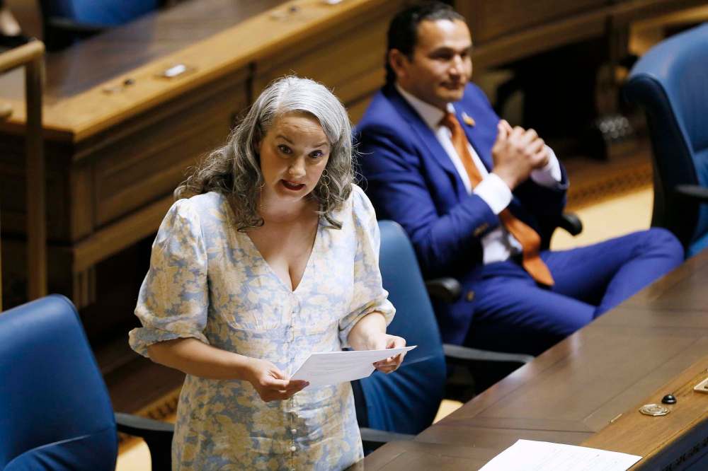 Manitoba opposition NDP member Nahanni Fontaine speaks during question period at the Manitoba Legislature in Winnipeg, Wednesday, May 6, 2020. THE CANADIAN PRESS/John Woods