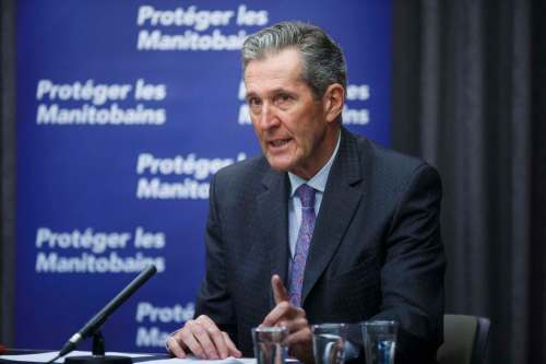 MIKE DEAL / WINNIPEG FREE PRESS
Premier Brian Pallister announces that the possibility of moving to code orange is now being discussed and they are looking for feedback from the public Thursday.