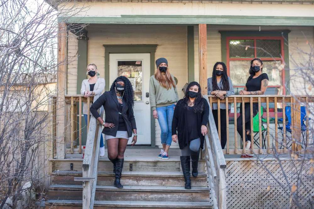 From left: Melissa Von Richter, Anisha Saddler, Melissa Weseen, Bianca Moar, Allison Johnston, and Isabel Daniels: house is named after elder who ‘gave endless love to the community.’ (Mikaela MacKenzie / Winnipeg Free Press)