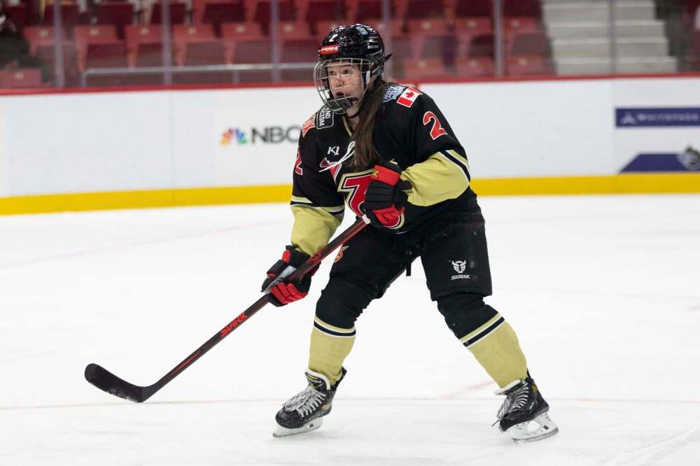 Michelle Jay photo
Morden native Taylor Woods, a 26-year-old defender who starred at Cornell University, plays for the Six and had four goals and an assist during bubble play.