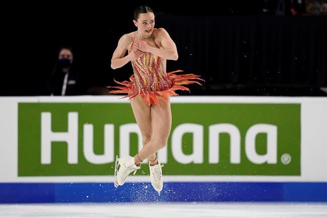 Mariah Bell performs during the women's short program at the U.S. Figure Skating Championships, Thursday, Jan. 14, 2021, in Las Vegas. (AP Photo/John Locher)
