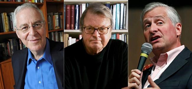 This combination photo shows Pulitzer-Prize winning authors, from left, Ron Chernow, Garry Wills and Jon Meacham, who are among hundreds of historians who have signed an open letter calling for President Donald Trump to be removed from office. The letter comes after last week’s siege of the U.S. Capitol by his supporters. (AP Photo)