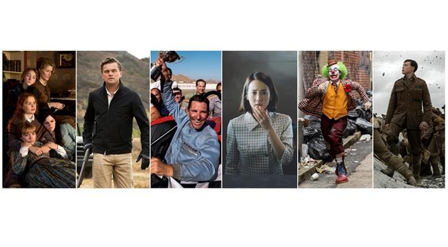 This combination photo shows scenes from six Oscar nominated films, from left,