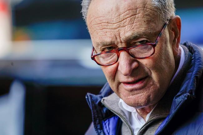 Senate Minority Leader Chuck Schumer, D-N.Y., speaks to reporters during a news conference, Tuesday, Jan. 12, 2021, in New York. (AP Photo/Mary Altaffer)