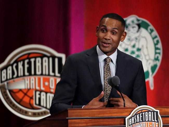 Grant Hill speaks during induction ceremonies at the Basketball Hall of Fame, Friday, Sept. 7, 2018, in Springfield, Mass. When the Tokyo Olympics end, Grant Hill will replace Jerry Colangelo and become managing director of USA Basketball’s men’s national team. (AP Photo/Elise Amendol, filea)