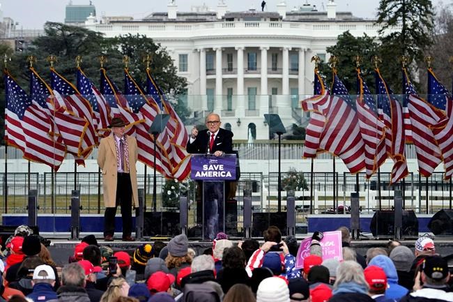 FILE - In this Jan. 6, 2021 file photo former New York Mayor Rudolph Giuliani speaks in Washington at a rally in support of President Donald Trump, called the