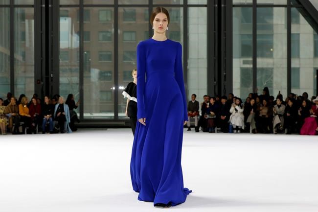 The Carolina Herrera collection is modeled during Fashion Week in New York, Monday, Feb. 10, 2020. (AP Photo/Richard Drew)