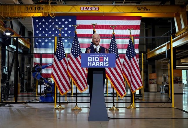 Democratic presidential candidate former Vice President Joe Biden speaks at a campaign event at Mill 19 in Pittsburgh, Pa., Monday, Aug. 31, 2020. (AP Photo/Carolyn Kaster)
