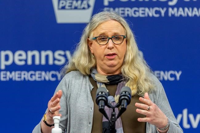 FILE - In this May 29, 2020, file photo, Pennsylvania Secretary of Health Dr. Rachel Levine meets with the media at the Pennsylvania Emergency Management Agency (PEMA) headquarters in Harrisburg, Pa. President-elect Joe Biden has tapped Levine to be his assistant secretary of health, leaving her poised to become the first openly transgender federal official to be confirmed by the U.S. Senate. (Joe Hermitt/The Patriot-News via AP, File)