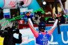 Germany's Thomas Dressen reacts at finish line after completing an alpine ski, men's World Cup downhill, in Saalbach, Austria, Thursday, Feb. 13, 2020. (AP Photo/Marco Tacca)