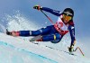 Sofia Goggia of Italy in action during the women's downhill race at the FIS Alpine Ski World Cup in Crans-Montana, Switzerland, Friday, Jan. 22, 2021. (Jean-Christophe Bott/Keystone via AP)