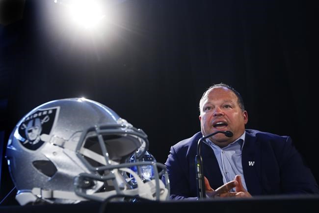 Wade Miller, President and CEO of the Winnipeg Blue Bombers, speaks to the media in Winnipeg on Wednesday, June 5, 2019. Miller came to defence of embattled CFL commissioner Randy Ambrosie on Thursday. Ambrosie has come under heavy criticism recently from CFL players, the CFL Players
