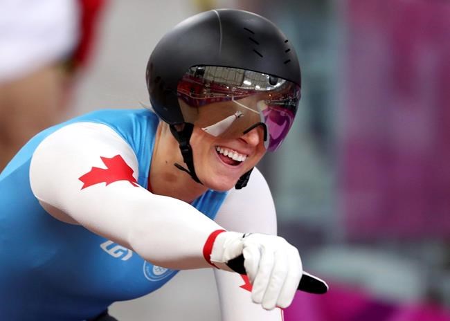 Kelsey Mitchell of Canada celebrates after qualifying for the track cycling women's sprint final at the Pan American Games in Lima, Peru, Sunday, Aug. 4, 2019. The postponement of the Tokyo Olympic and Paralympic Games to 2021 has the potential to squeeze Canadian athletes preparing for 2024. Next year would have been Year 1 of the quadrennial for the Summer Games in Paris, had the COVID-19 pandemic not delayed the Tokyo Games.THE CANADIAN PRESS/AP/Fernando Vergara