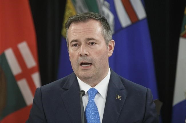Premier of Alberta Jason Kenney speaks to media during the Western Premiers' conference, in Edmonton on Thursday, June 27, 2019. THE CANADIAN PRESS/Jason Franson