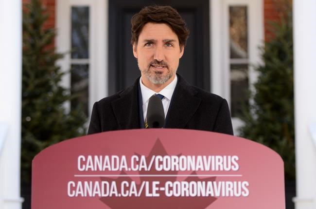 Prime Minister Justin Trudeau addresses Canadians on the COVID-19 pandemic from Rideau Cottage in Ottawa on Friday, March 27, 2020. THE CANADIAN PRESS/Sean Kilpatrick
