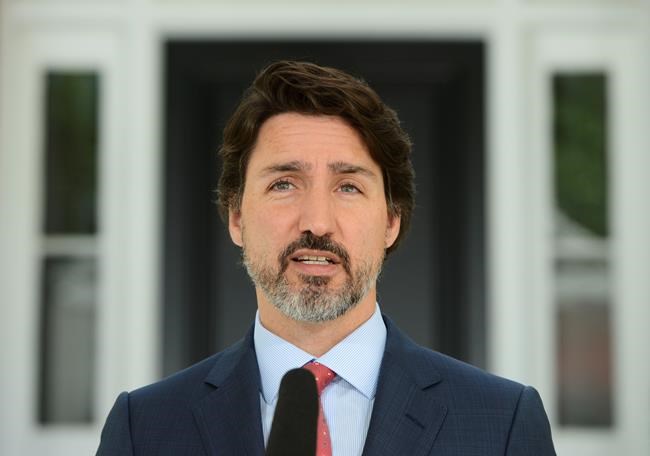 Prime Minister Justin Trudeau holds a press conference from Rideau Cottage amid the COVID-19 pandemic in Ottawa on Tuesday, June 16, 2020. THE CANADIAN PRESS/Sean Kilpatrick