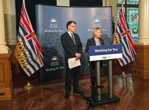 Health Minister Adrian Dix and Provincial Health Officer Dr. Bonnie Henry speak at press conference at the B.C. Legislature in Victoria on Monday, February 24, 2020. THE CANADIAN PRESS/Dirk Meissner