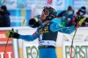 United States' Bryce Bennett reacts after completing an alpine ski men's World Cup downhill in Val Gardena, Italy, Saturday, Dec. 19, 2020. (AP Photo/Alessandro Trovati)