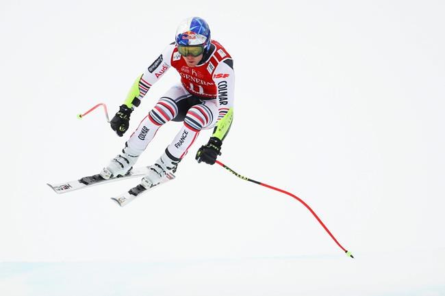 France's Alexis Pinturault competes during an alpine ski, men's World Cup Super-G, in Kitzbuehel, Austria, Monday, Jan. 25, 2021. (AP Photo/Marco Trovati)